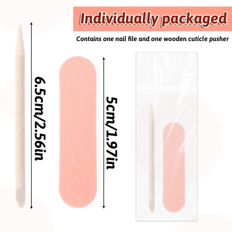Bruislard 20 Pack Mini Nail File Disposable Manicure Kit Individually Package with Wooden Cuticle Pusher Sticks Press on Nail Art Tool Prep Kit Pedicure Cleaner Tools for Home - Image 3